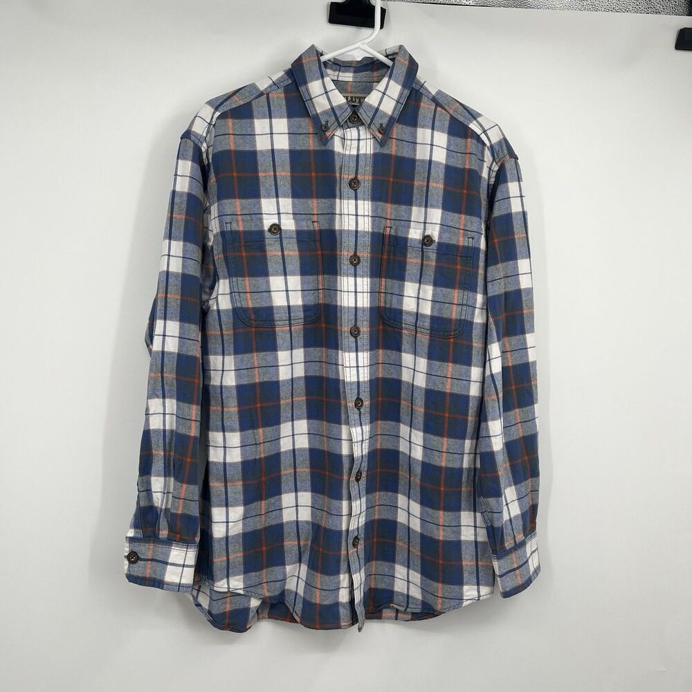 Mens Duluth Trading Blue Plaid LS Button Shirt S Outdoor Western Grunge